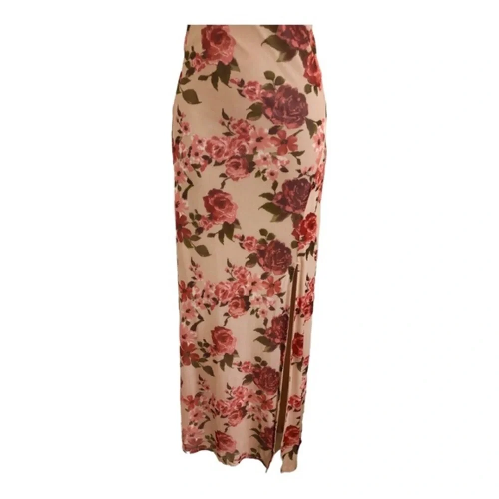 Jessica Simpson mesh red roses goth floral lace trim bodice maxi‎ slip dress
